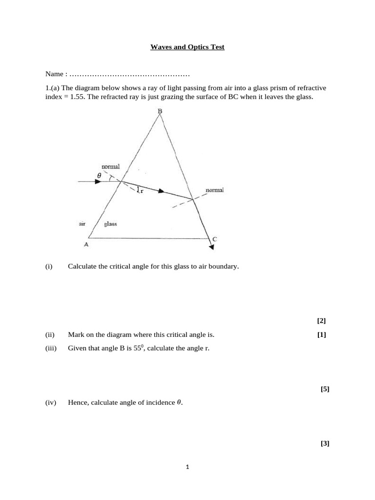 Waves and Optics Test Questions | PDF | Oscillation | Applied And ...