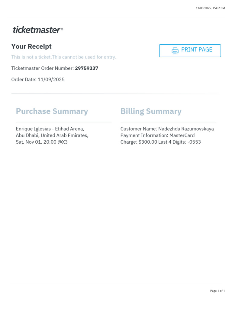 Ticketmaster Confirmation PDF | PDF