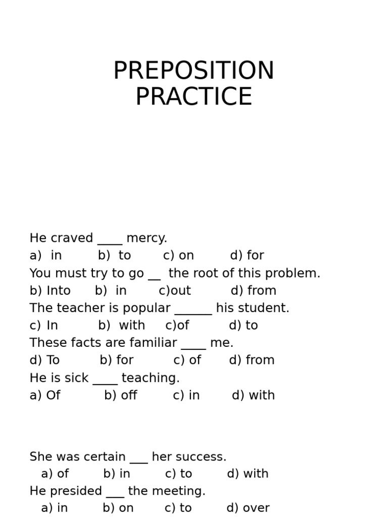 Preposition Practice Exercises | PDF