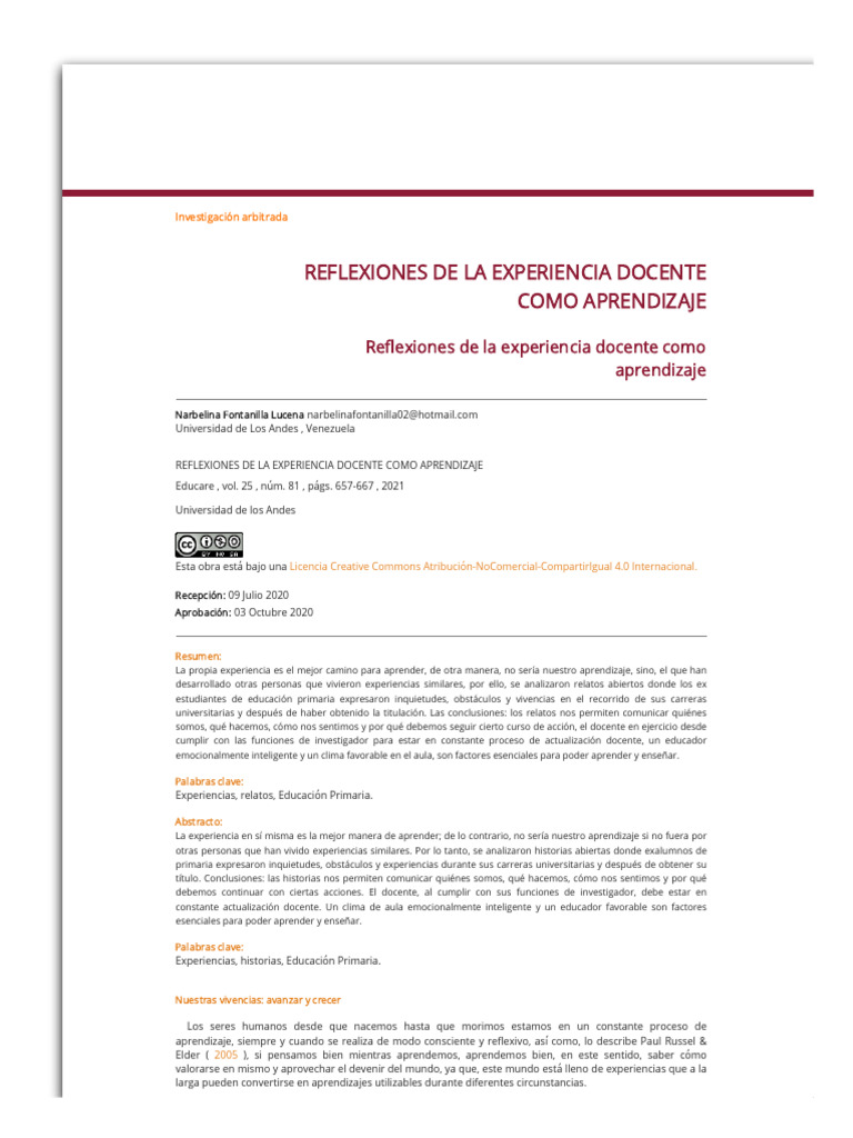 Reflexiones de La Experiencia Docente Como Aprendizaje | PDF | Plan de ...