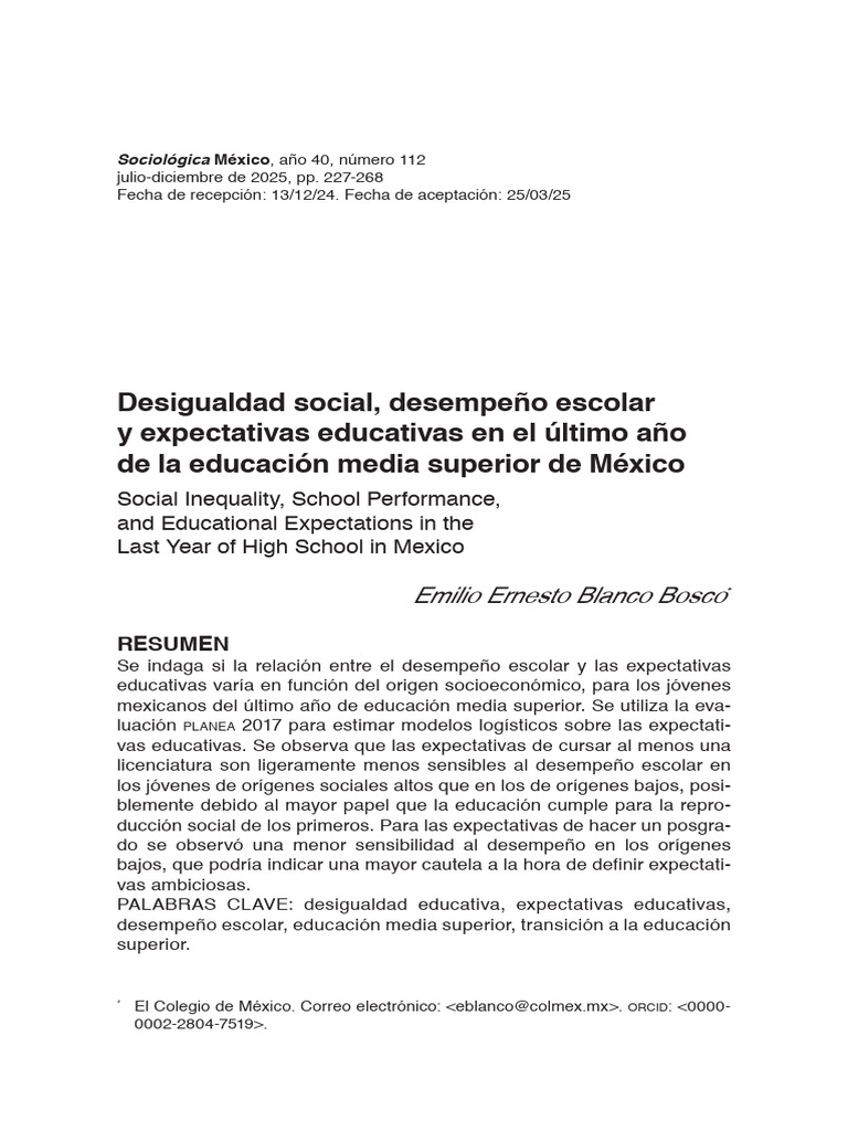 Desigualdad y expectativas educativas en México | PDF | Desigualdad ...