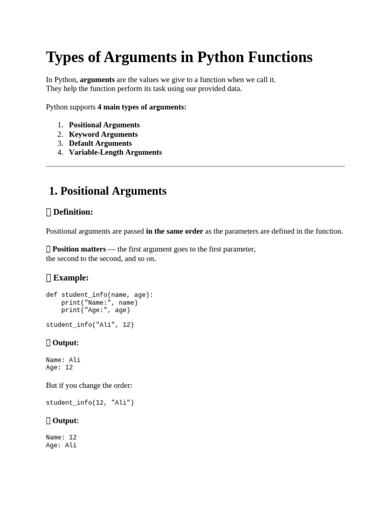 Types of Arguments in Python Functions | PDF | Parameter (Computer ...