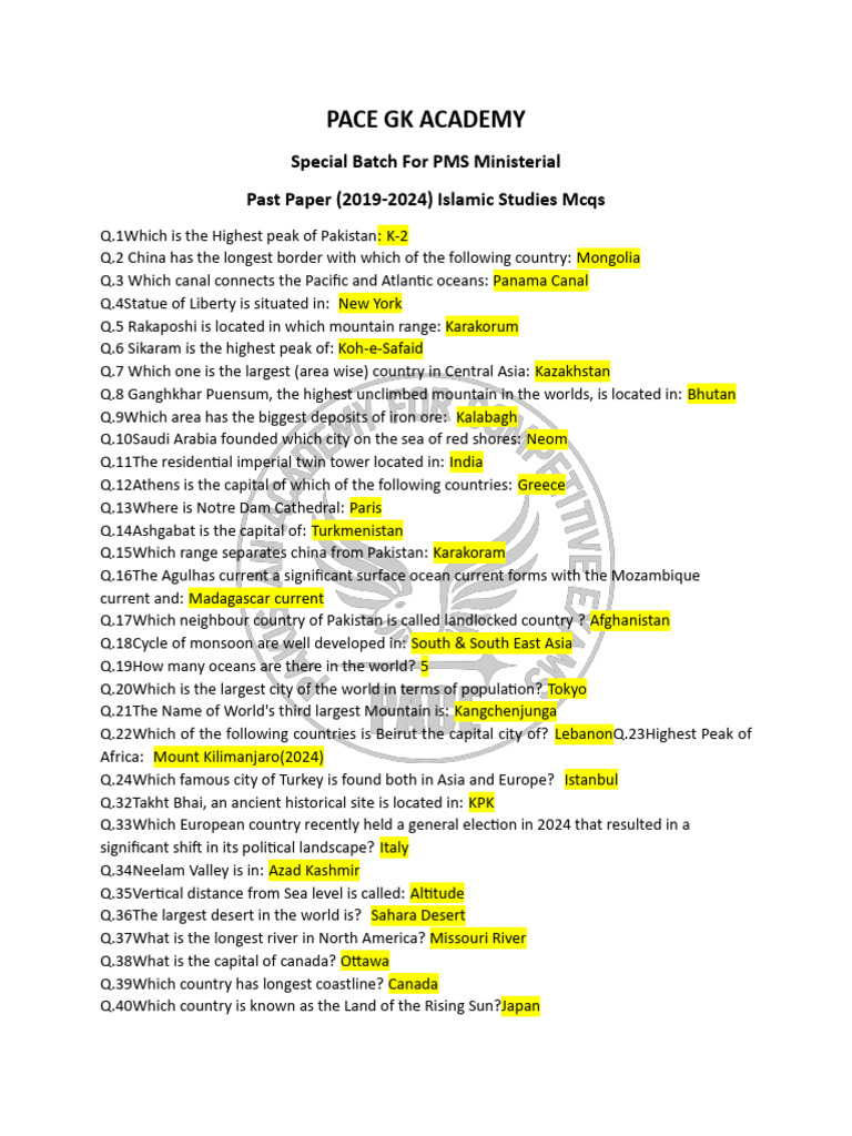 Geography Notes (Pace GK Academy) | PDF | Indus River | Pakistan