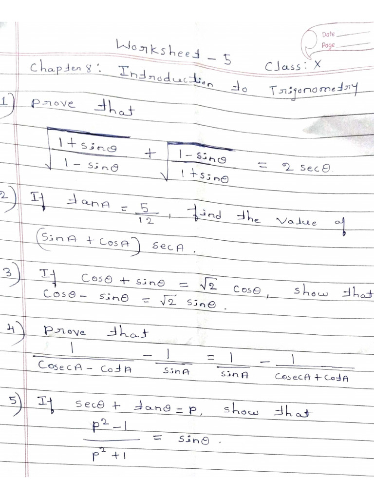Class X Worksheet 5 | PDF