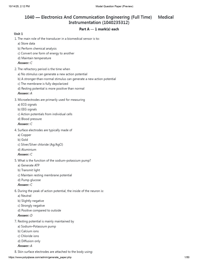 Biomedical Instrumentation Exam Questions | PDF | Medical Imaging ...