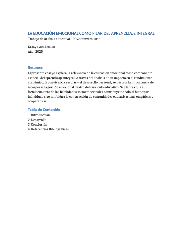 Educación Emocional en el Aprendizaje Integral | PDF | Las emociones ...