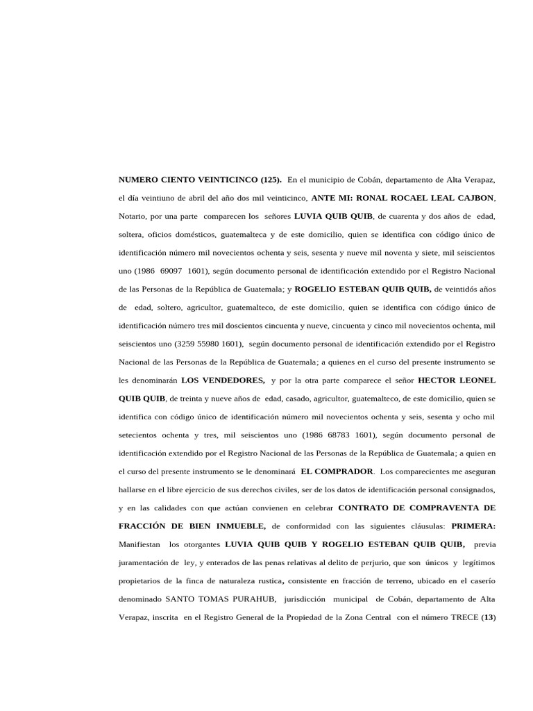 Contrato de Compraventa en Cobán | PDF | Guatemala