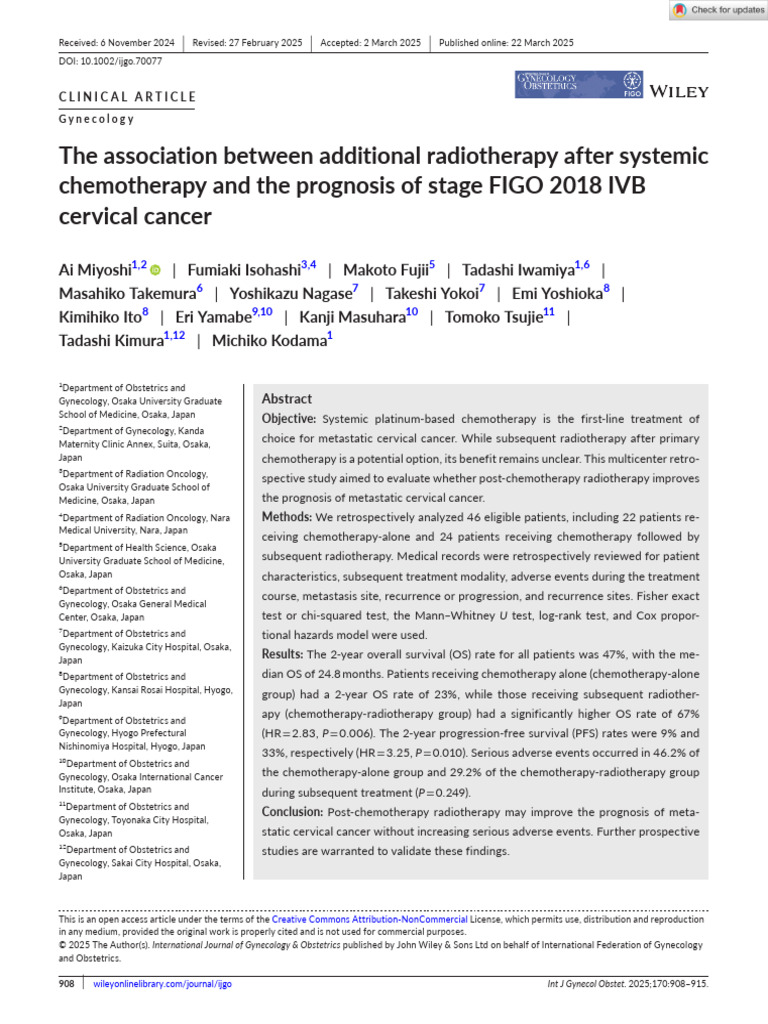 Radiotherapy's Impact on Cervical Cancer Prognosis | PDF | Metastasis ...