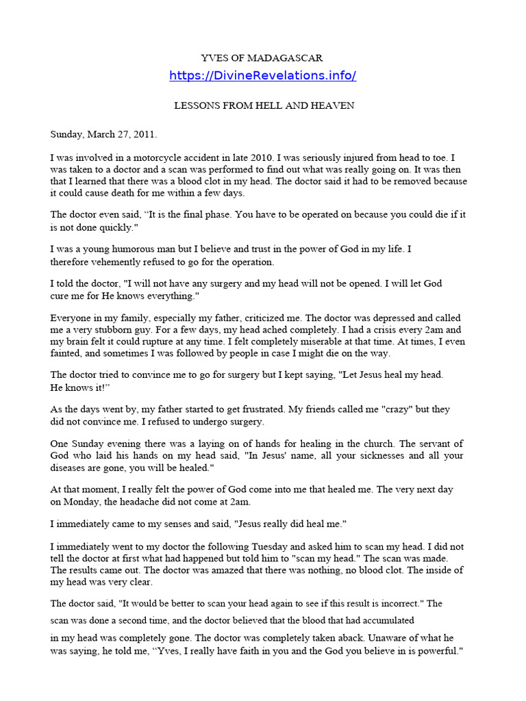 Yves' Journey: Hell and Heaven Encounter | PDF | Jesus | Heaven