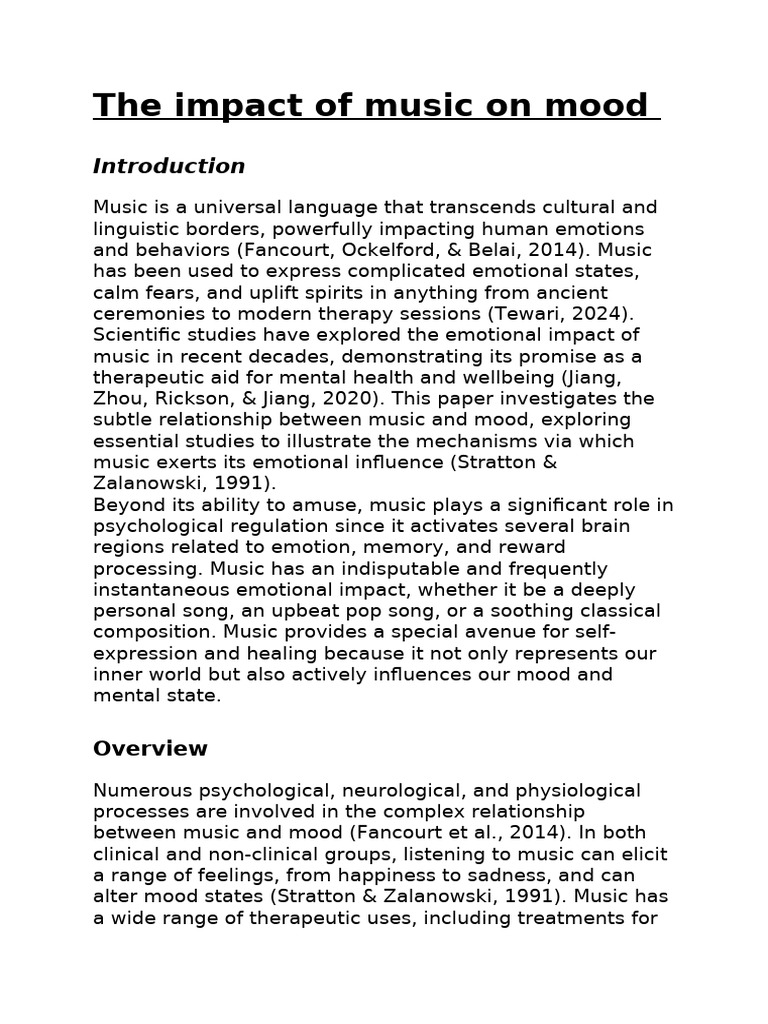 Music's Influence on Mood Regulation | PDF | Emotions | Mental Health
