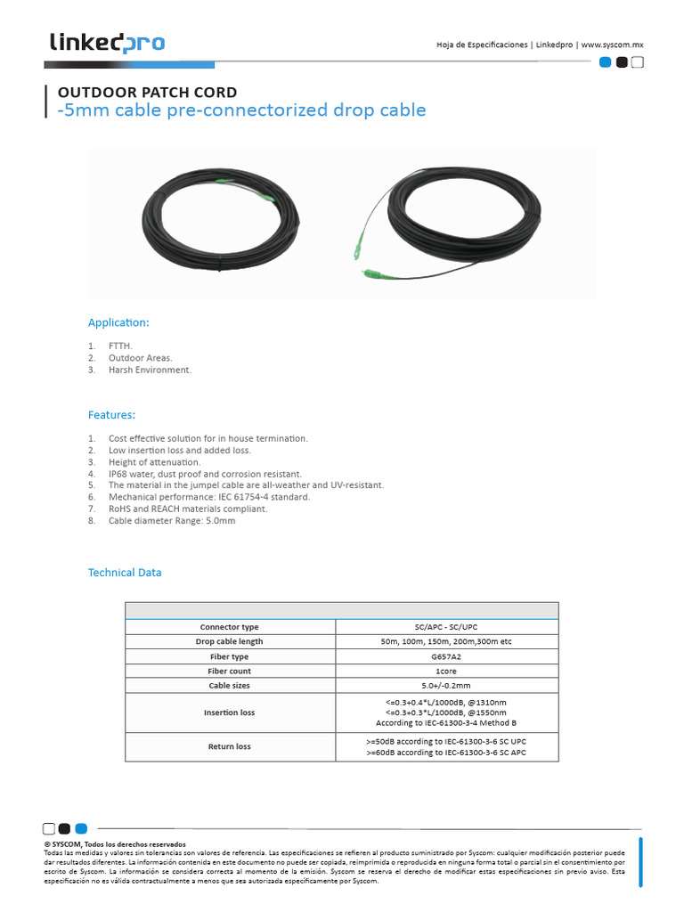 Outdoor Patch Cord Datasheet | PDF