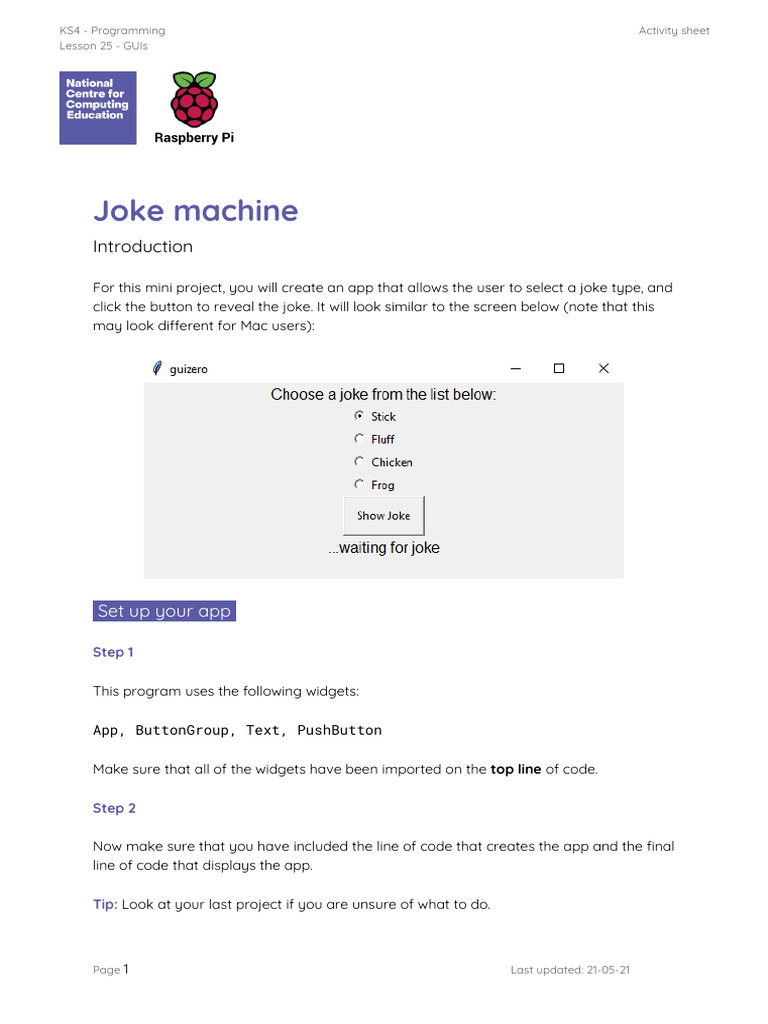 KS4 GUI Joke Machine Project Guide | PDF | Software | Computing