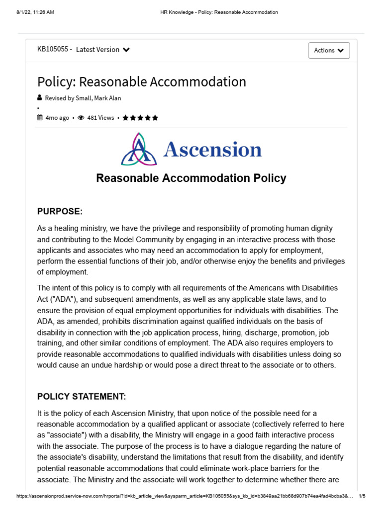 Reasonable Accommodation Policy Guide | PDF | Americans With ...