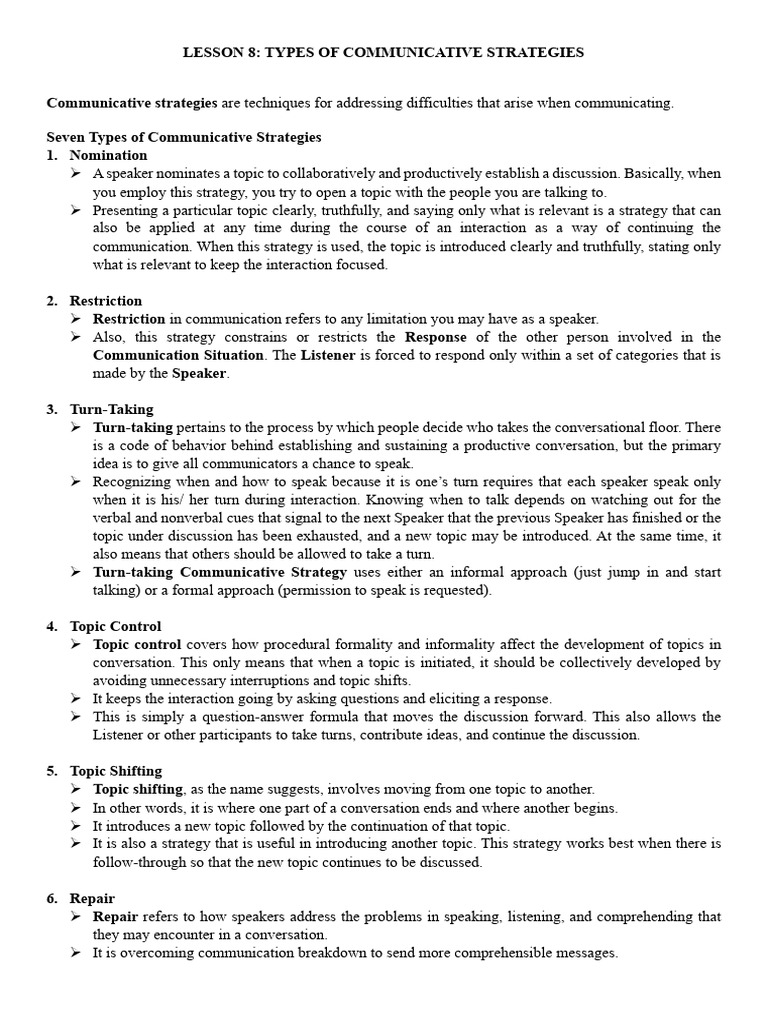 Communicative Strategies Explained | PDF | Communication | Nonverbal ...