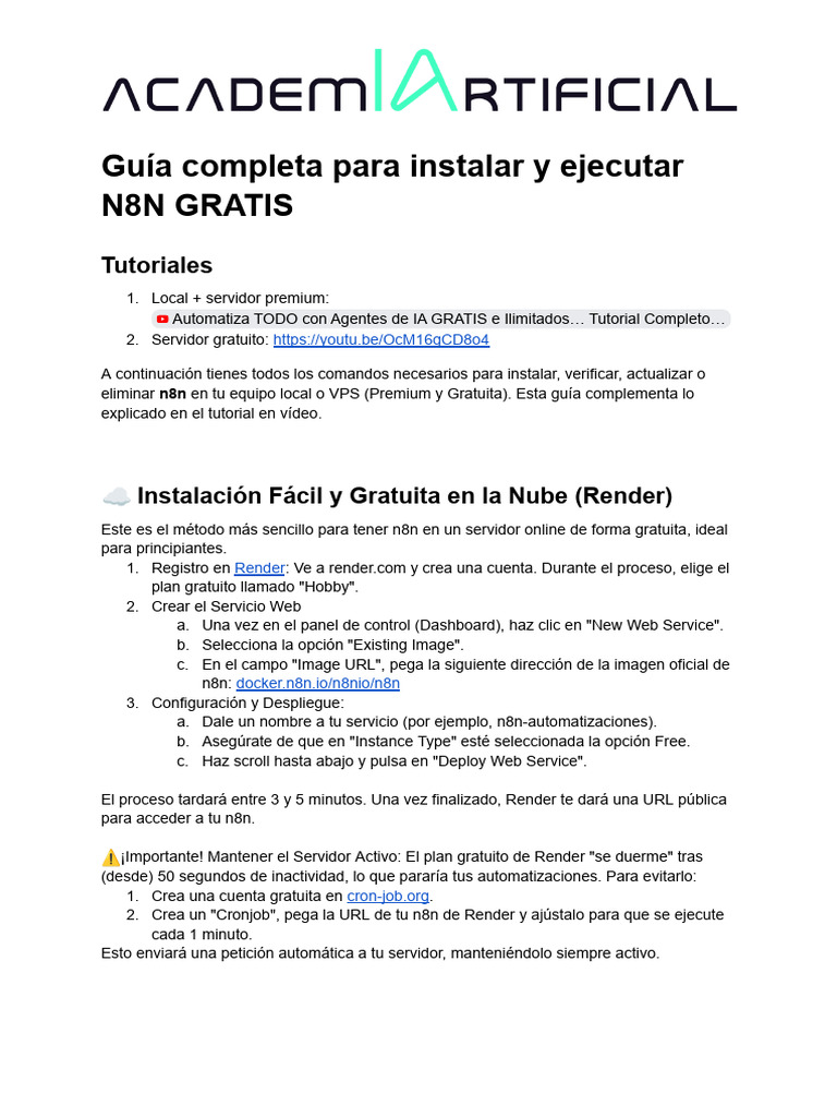 Instala y Ejecuta N8N Gratis: Guía Completa | PDF | Servicios web de ...