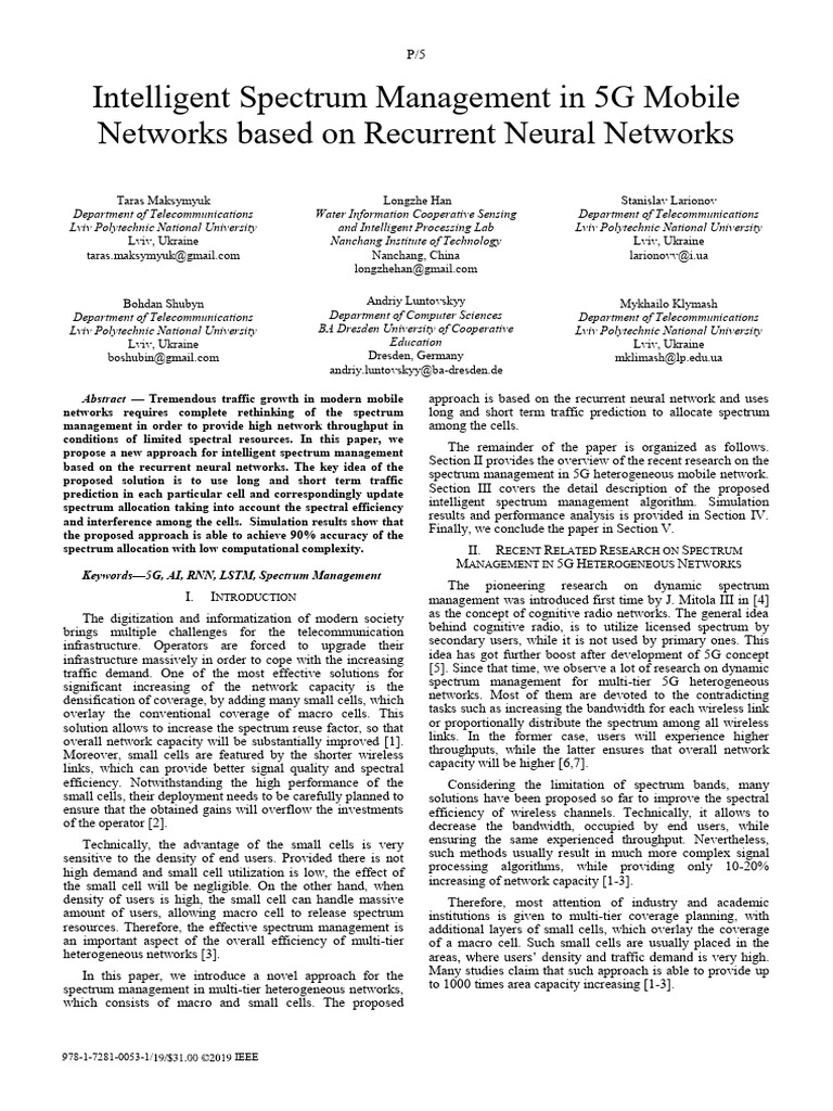 Intelligent Spectrum Management in 5G Mobile Networks Based On ...