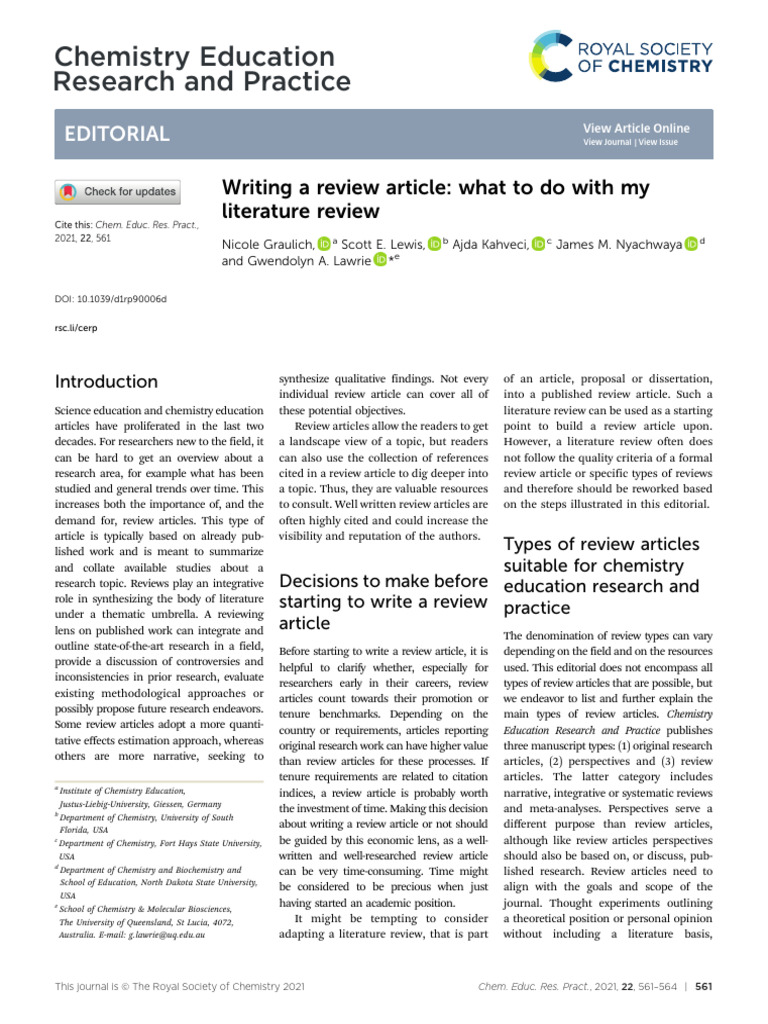 Writing Effective Chemistry Review Articles | PDF | Meta Analysis ...