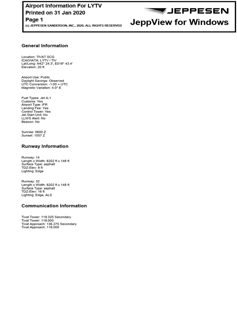 Tivat Airport (LYTV) Overview and Data | PDF | Aviation