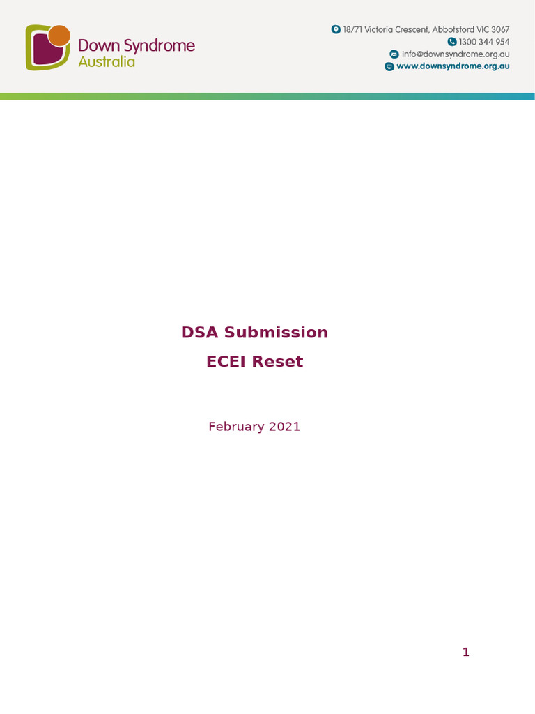 DSA Submission on ECEI Reset 2021 | PDF | Down Syndrome | Autism
