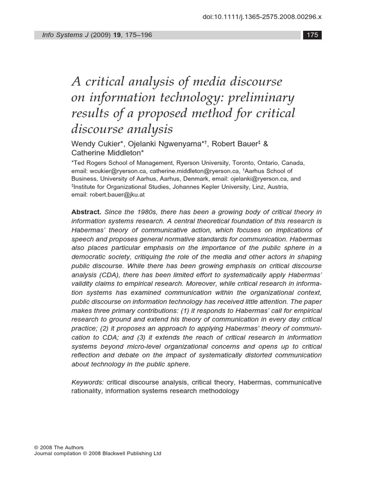Critical Discourse Analysis in IT Media | PDF | Public Sphere | Human ...
