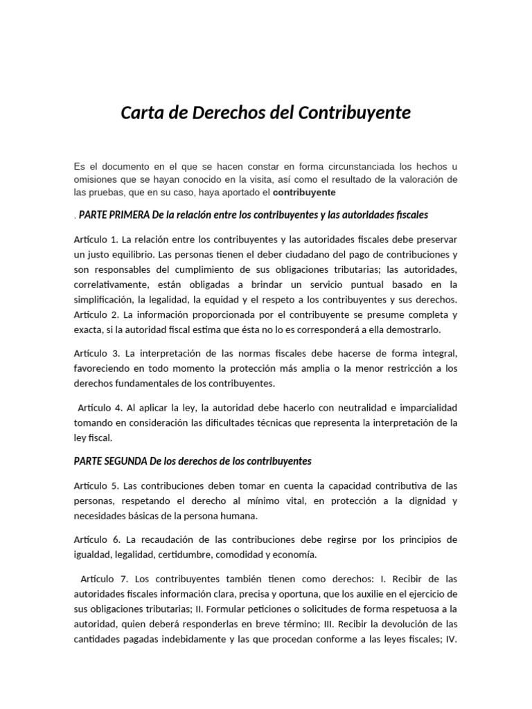 Carta de Derechos Del Contribuyente | PDF | Contribuyente | Gobierno