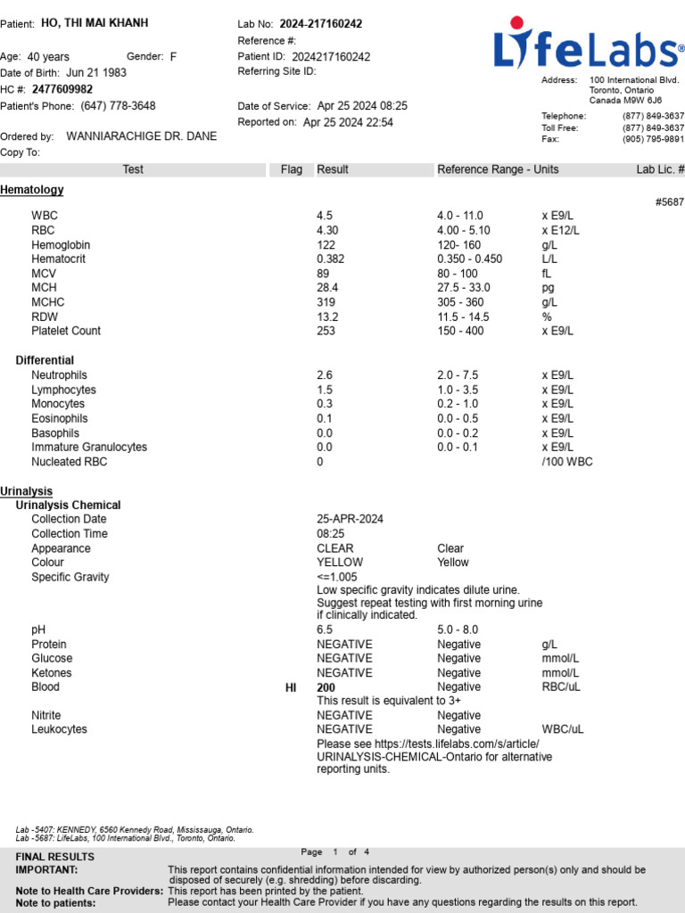 Patient Lab Results Summary - Apr 2024 | PDF | White Blood Cell ...