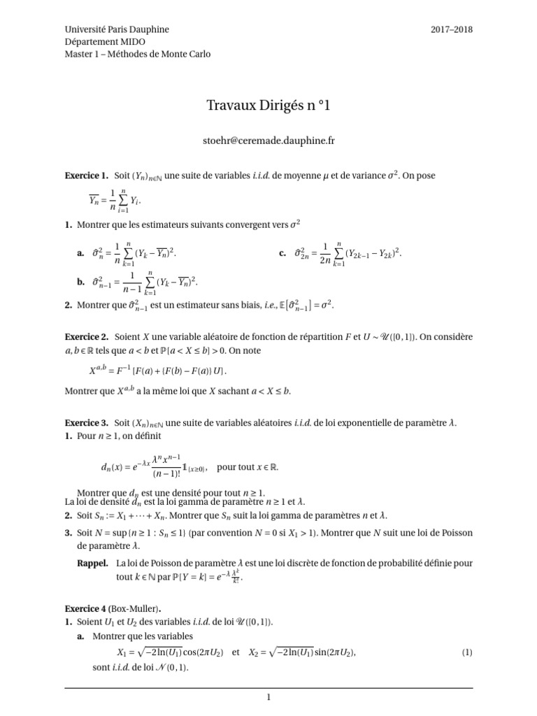 Méthodes de Monte Carlo en Statistiques | PDF | Estimateur (statistique ...