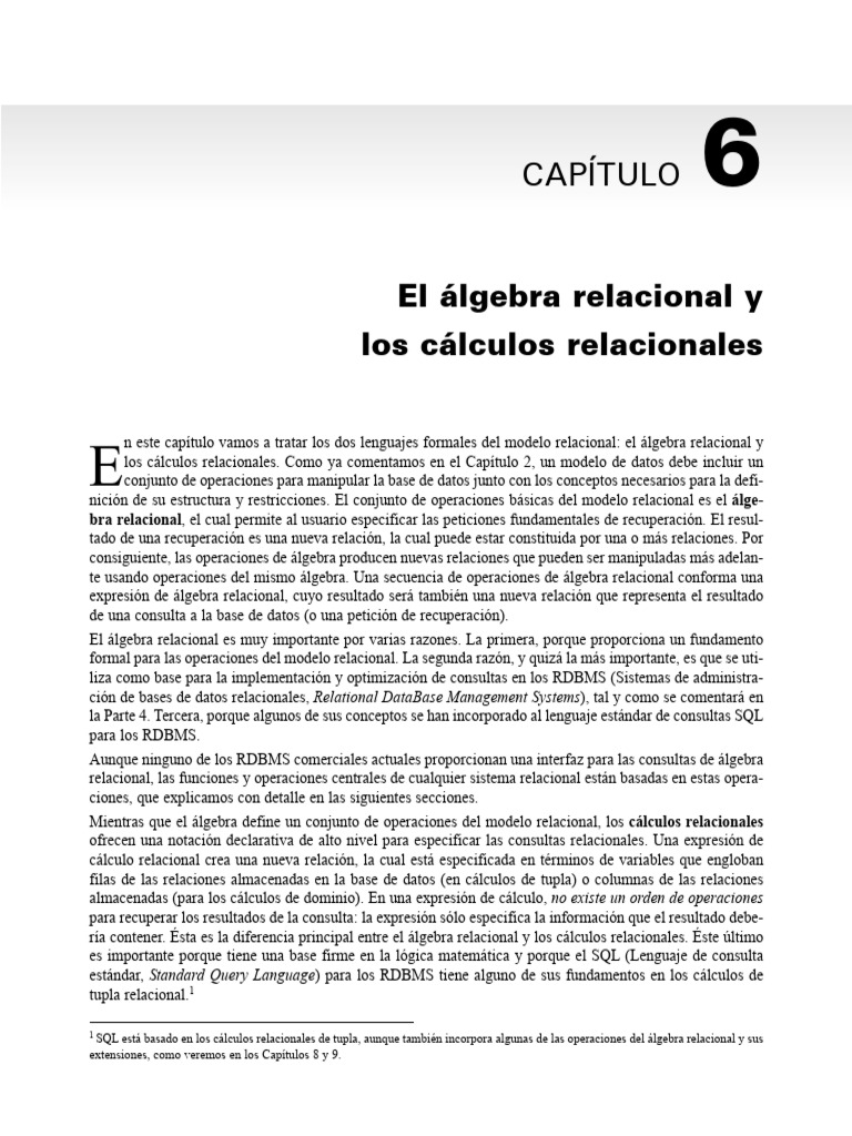 Álgebra y cálculos relacionales en SQL | PDF | Base de datos relacional ...