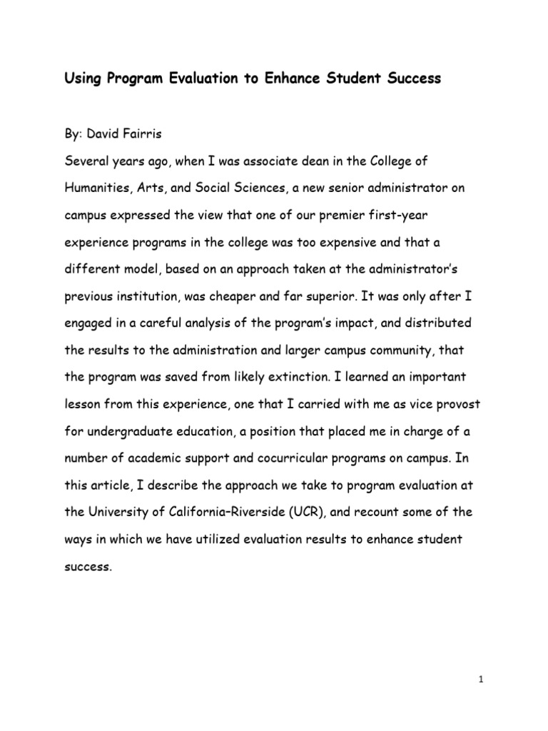 Program Evaluation for Student Success | PDF | Evaluation | Program ...