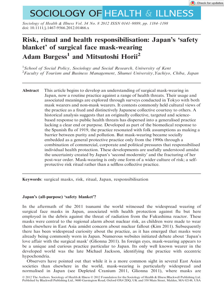 Risk, Ritual and Health Responsibilisation: Japan's Safety Blanket' of ...