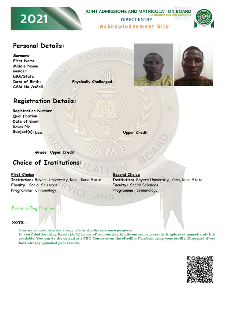 Mukhtar Sulaiman UTME Registration Details | PDF