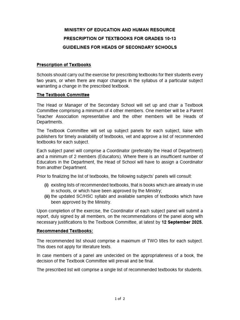 Guidelines For Textbooks G 10-13 | PDF