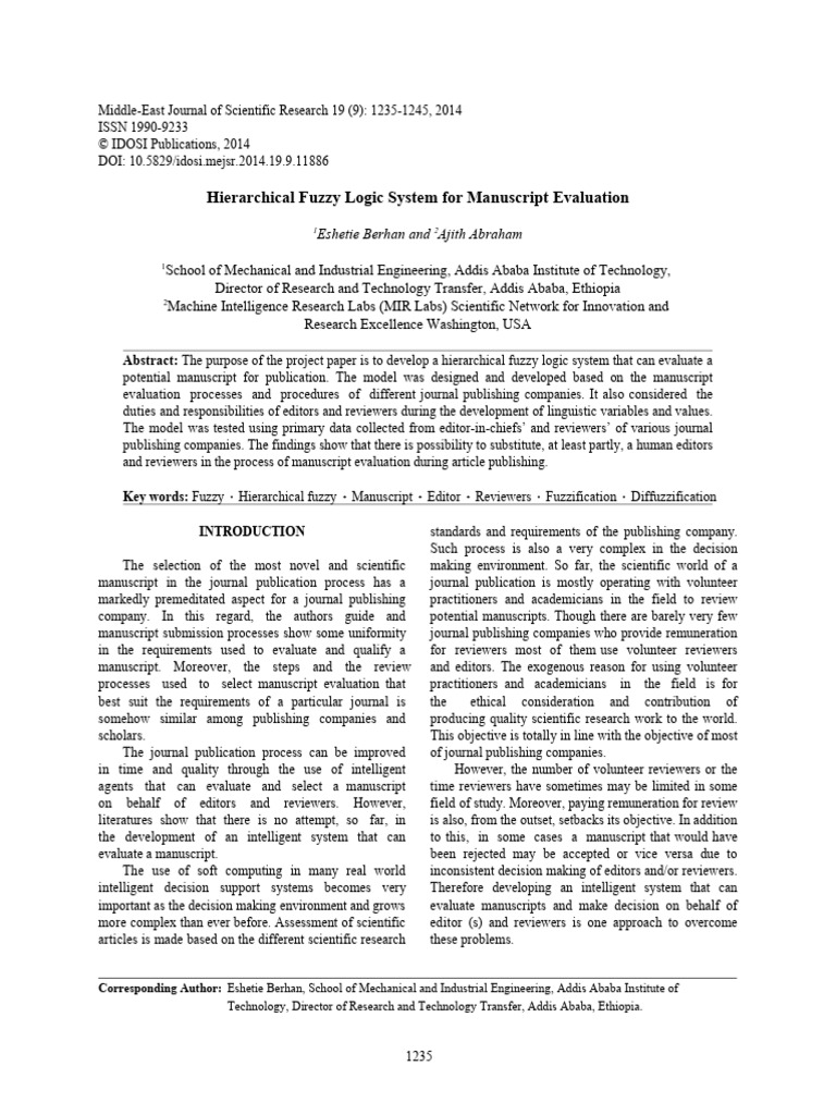 Hierarchical Fuzzy Logic System For Manu | PDF | Fuzzy Logic | Methodology