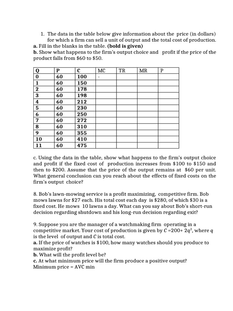Firm Output and Profit Analysis Guide | PDF | Marginal Cost | Profit ...