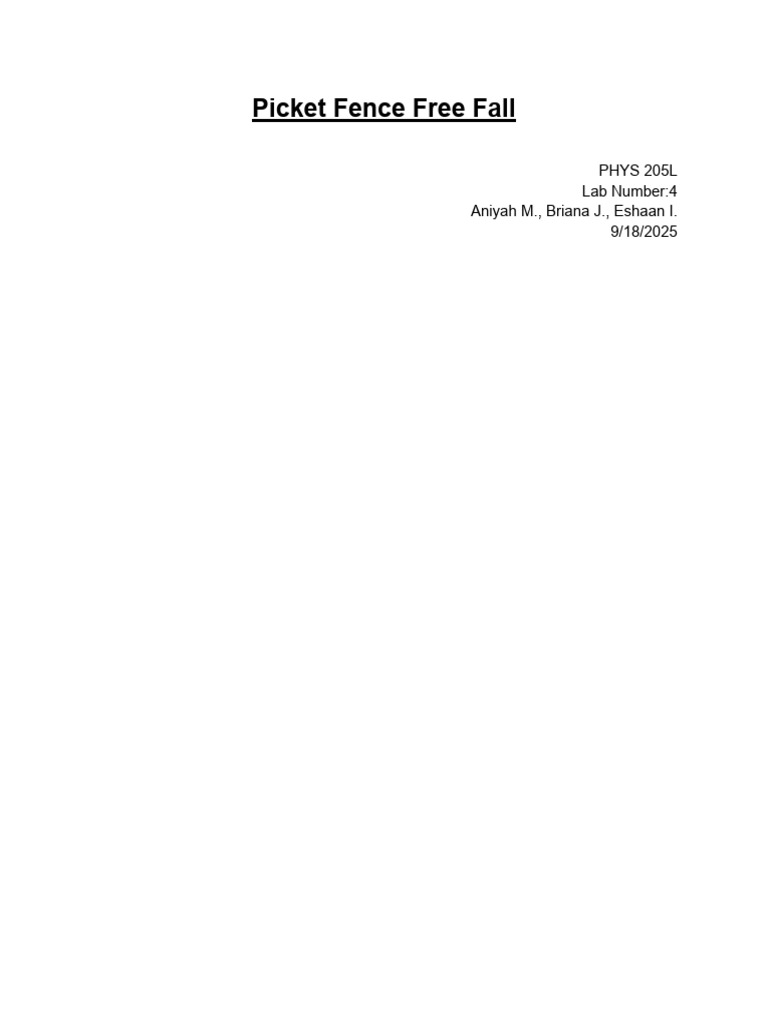 Picket Fence Free Fall Experiment Results | PDF