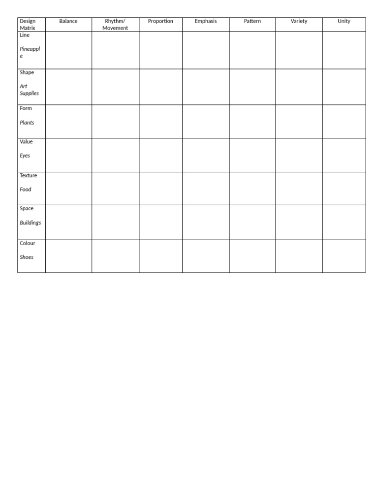 Art and Design Principles Matrix | PDF