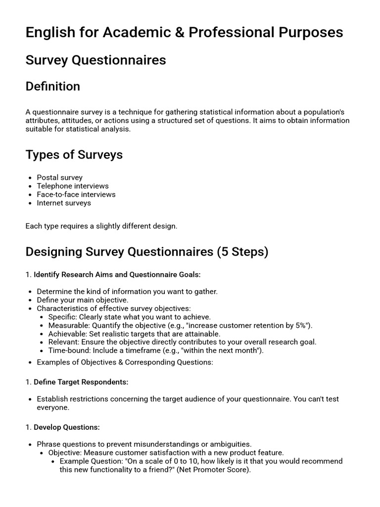 Designing Effective Survey Questionnaires | PDF | Survey Methodology ...