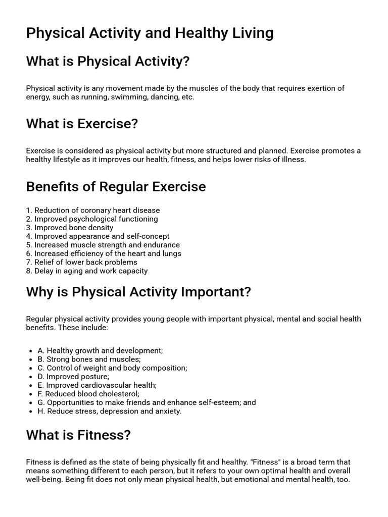 Benefits of Physical Activity & Fitness | PDF | Physical Fitness ...