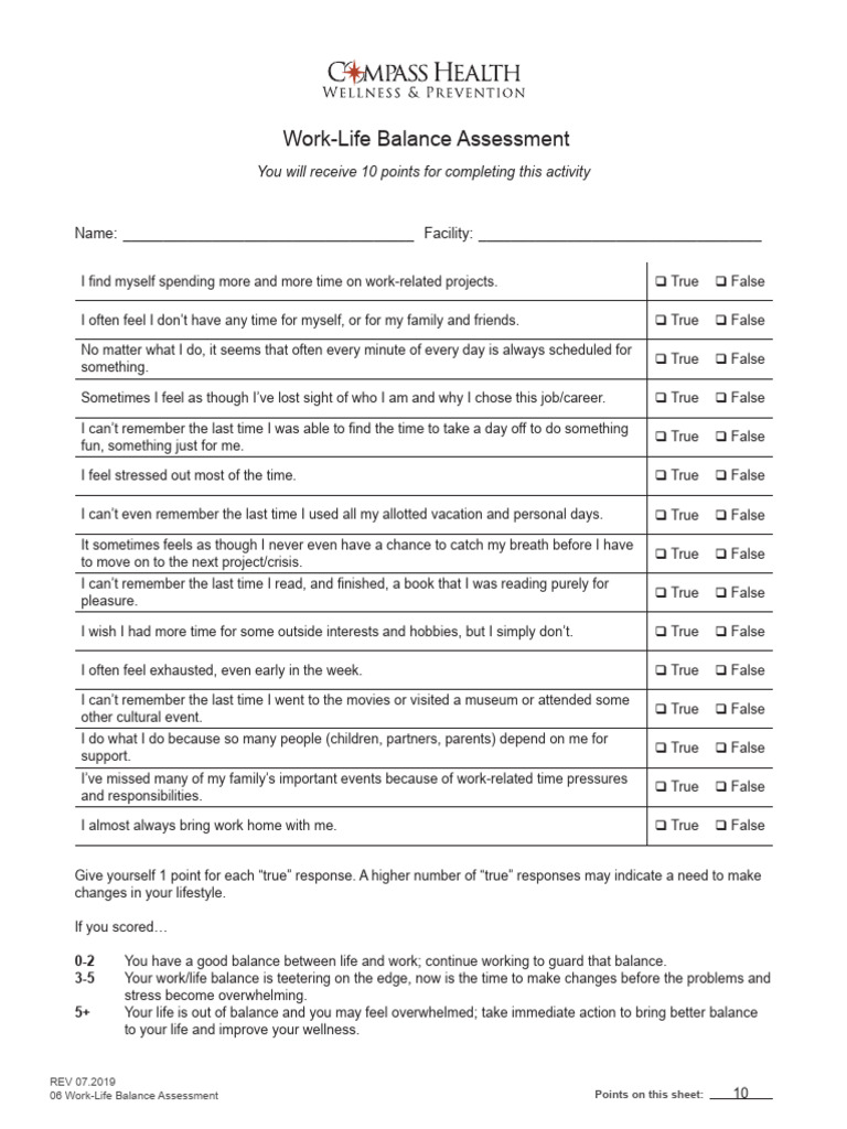 Work-Life Balance Assessment Tool | PDF