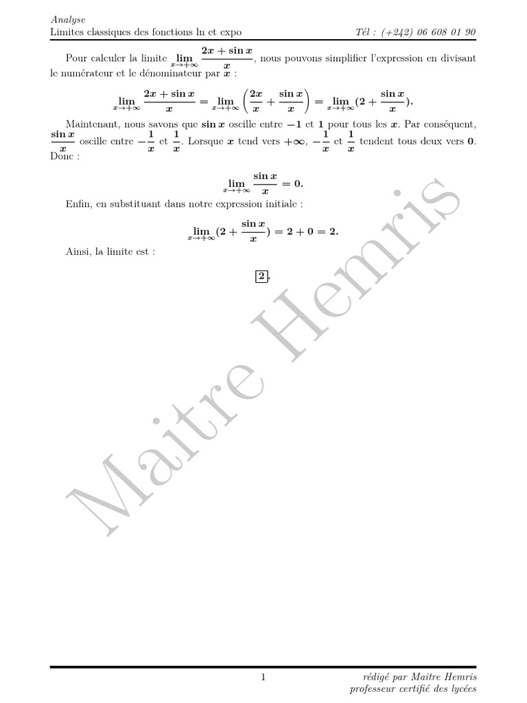 Limite de sin et fonctions ln/expo | PDF