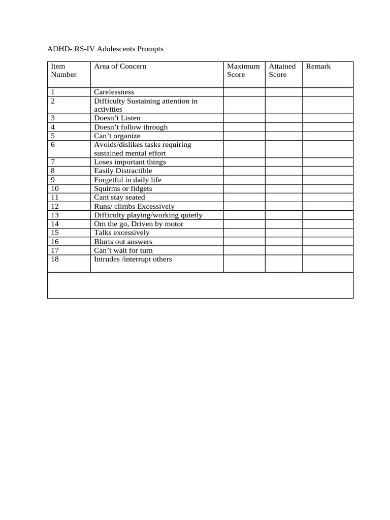 ADHD Adolescent Prompt Format | PDF