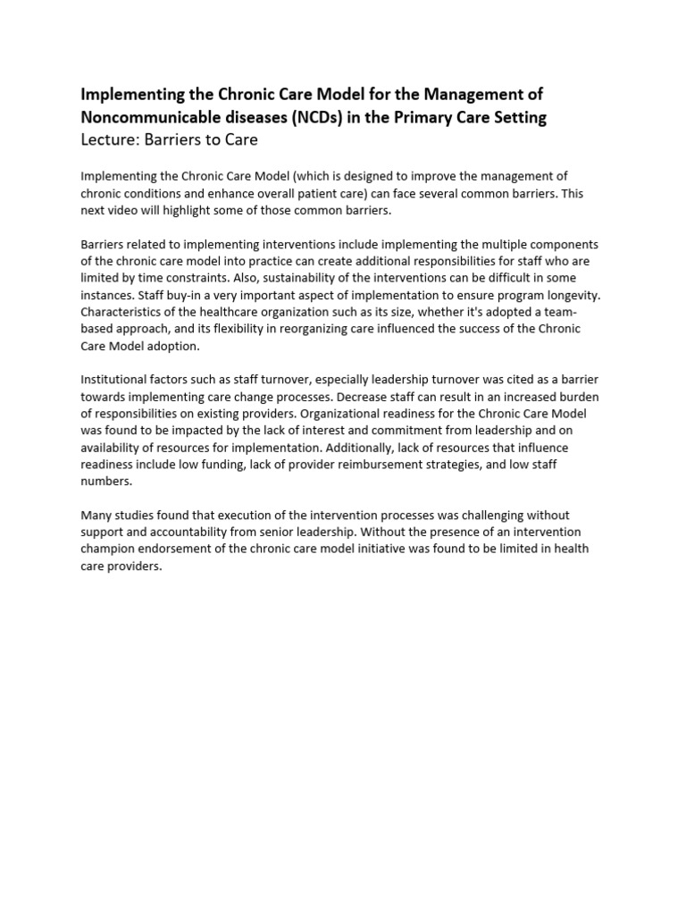 CCM Module2 Barriers Care Transcript | PDF