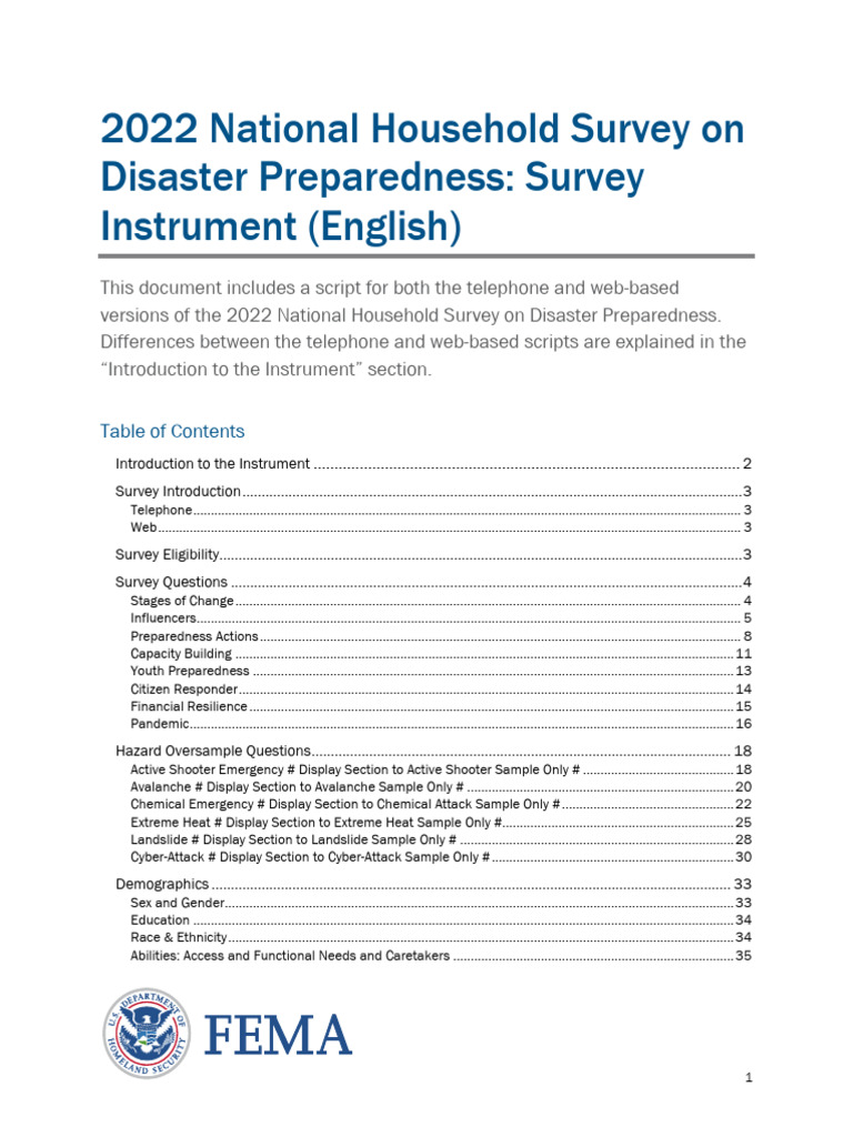 2022 Disaster Preparedness Survey Guide | PDF | Natural Disasters ...