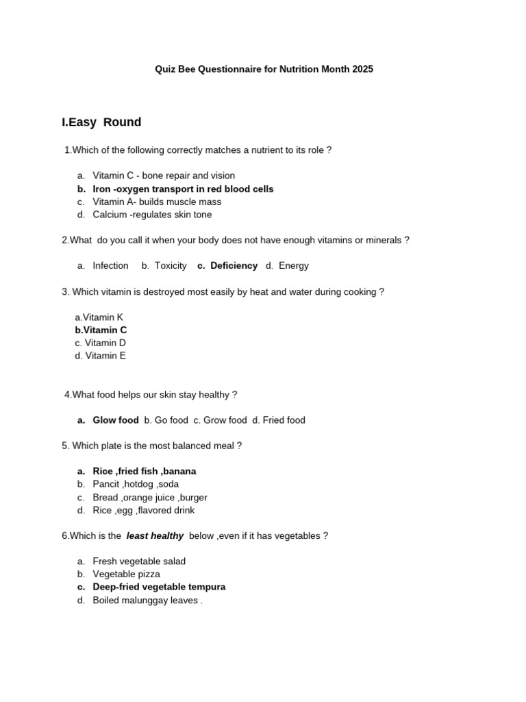 Nutrition Month 2025 Quiz Bee Questions | PDF | Vitamin | Nutrients
