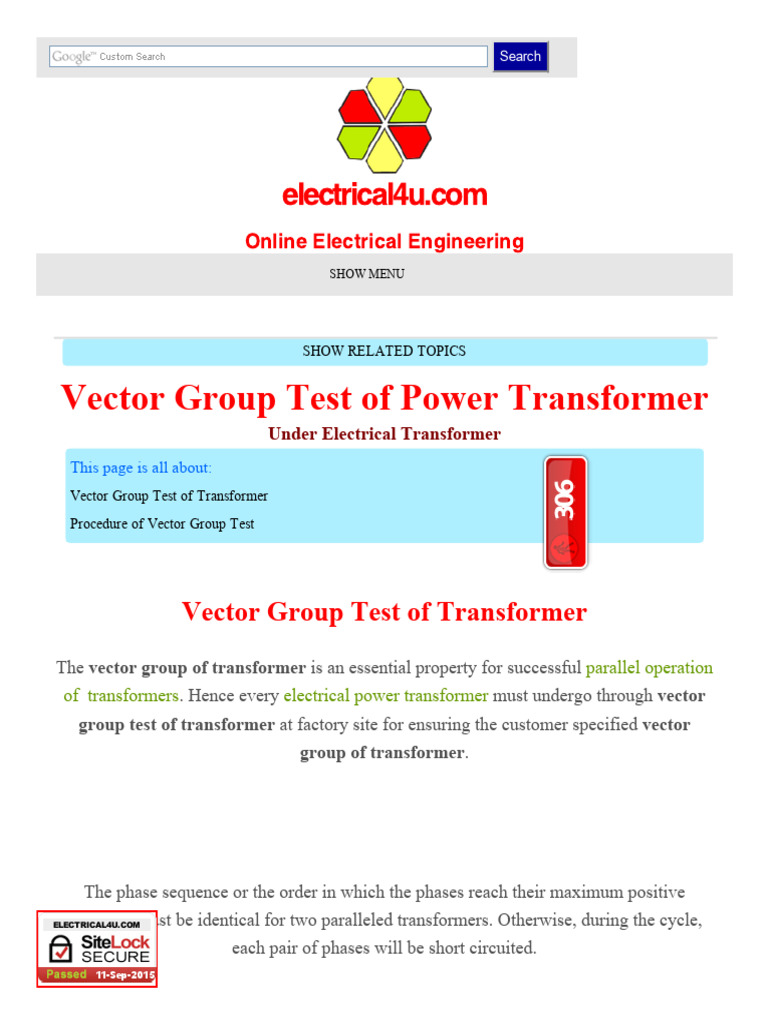 Vector Group Testing for Transformers | PDF | Transformer | Electrical ...
