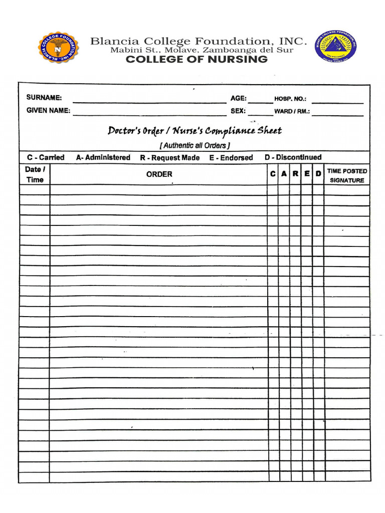 Doctor's Order Sheet | PDF
