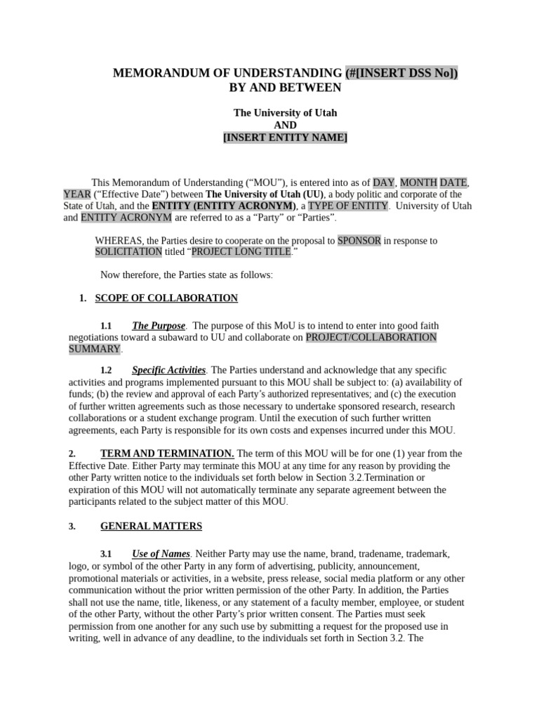 Osp Mou Template Feb 2025k | PDF | Memorandum Of Understanding ...