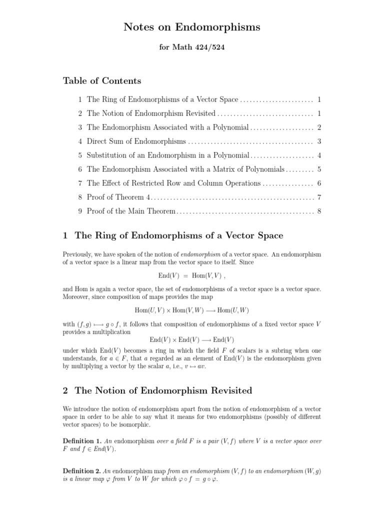 Endomorphisms of Finite Dimensional Vector Spaces | PDF | Linear Map ...