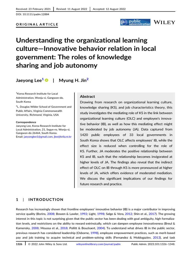 Understanding The Organizational Learning Culture Innovative Behavior ...