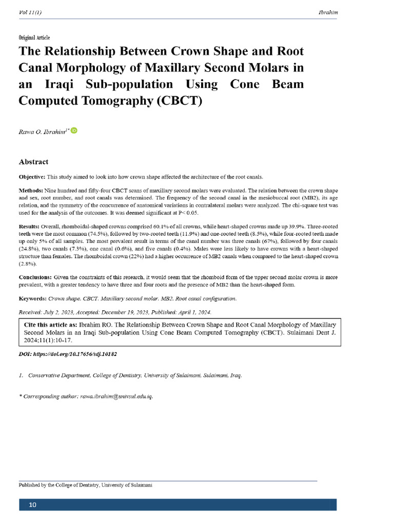 View of The Relationship Between Crown Shape and Root Canal Morphology ...